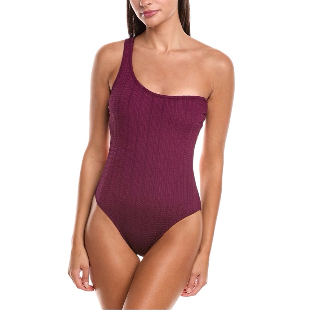 LEMLEM Amelia One Shoulder One Piece Swimsuit Backless Purple Size Large